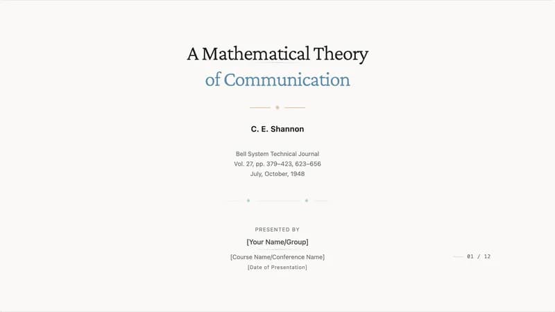 A Mathematical Theory of Communication - Slide 1