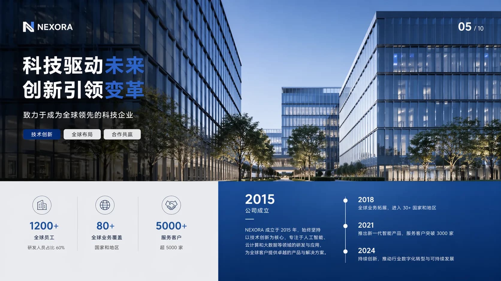 Navy Blue Corporate Profile with Architectural Photography — Slide 4