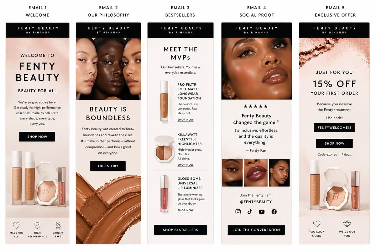 Create a polished email sequence template for fenty beauty