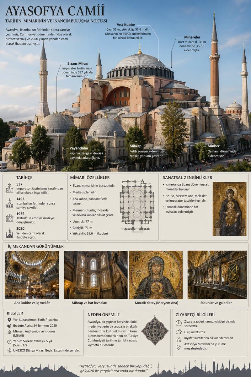 Create a detailed infographic about Hagia Sophia, add notations…