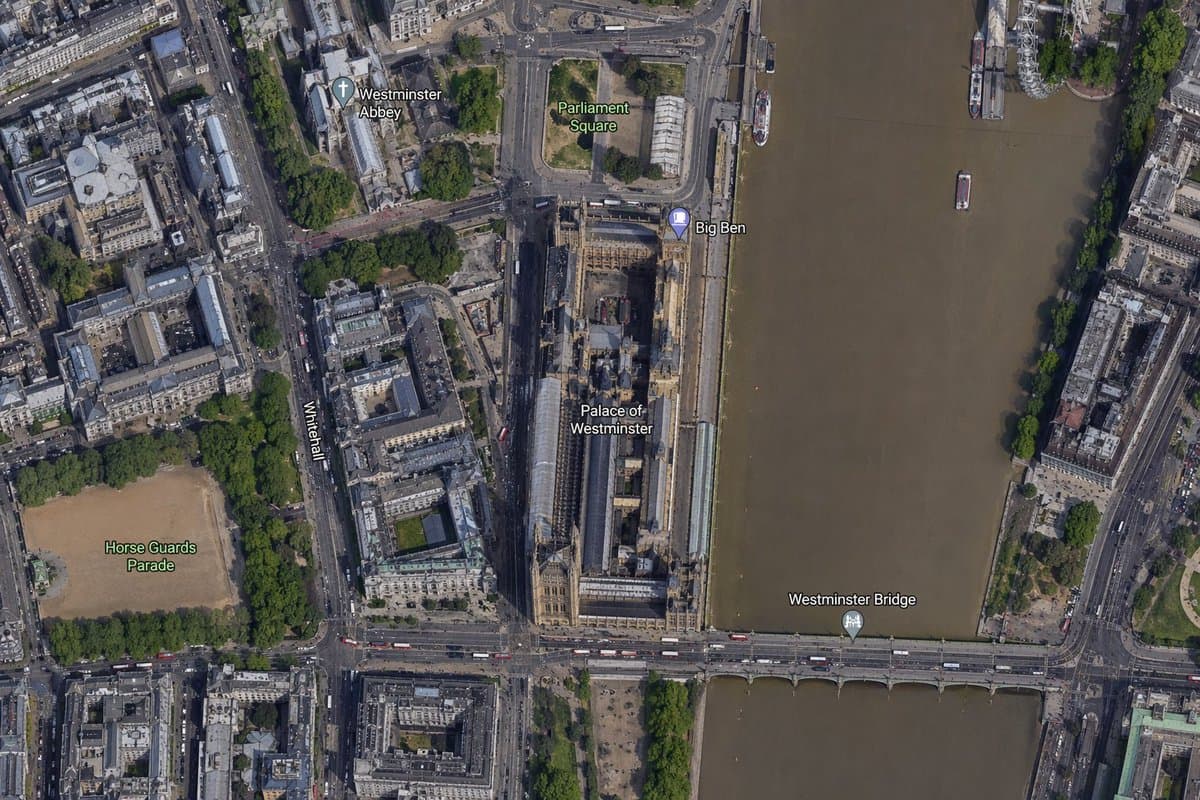 a satellite map of London, showing a close up of the area aroun…