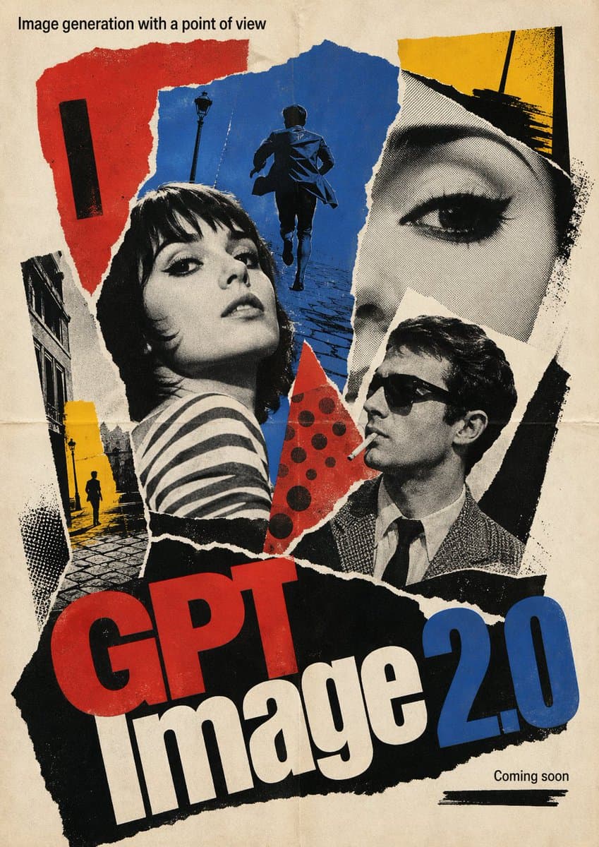 1960s French New Wave theatrical poster, bold photomontage