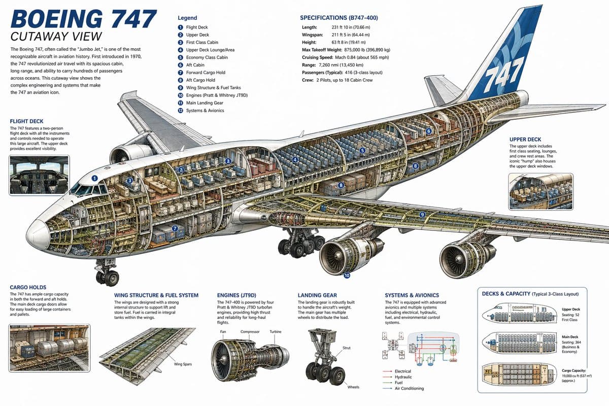 A detailed cutaway drawing of a Boeing 747