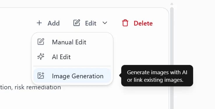 Image Generation option in the Edit menu
