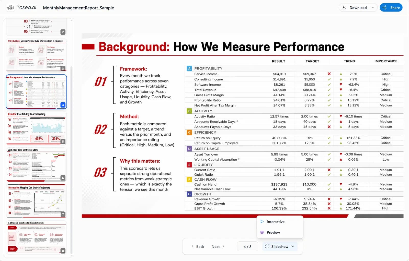 Online presentation preview of a deck