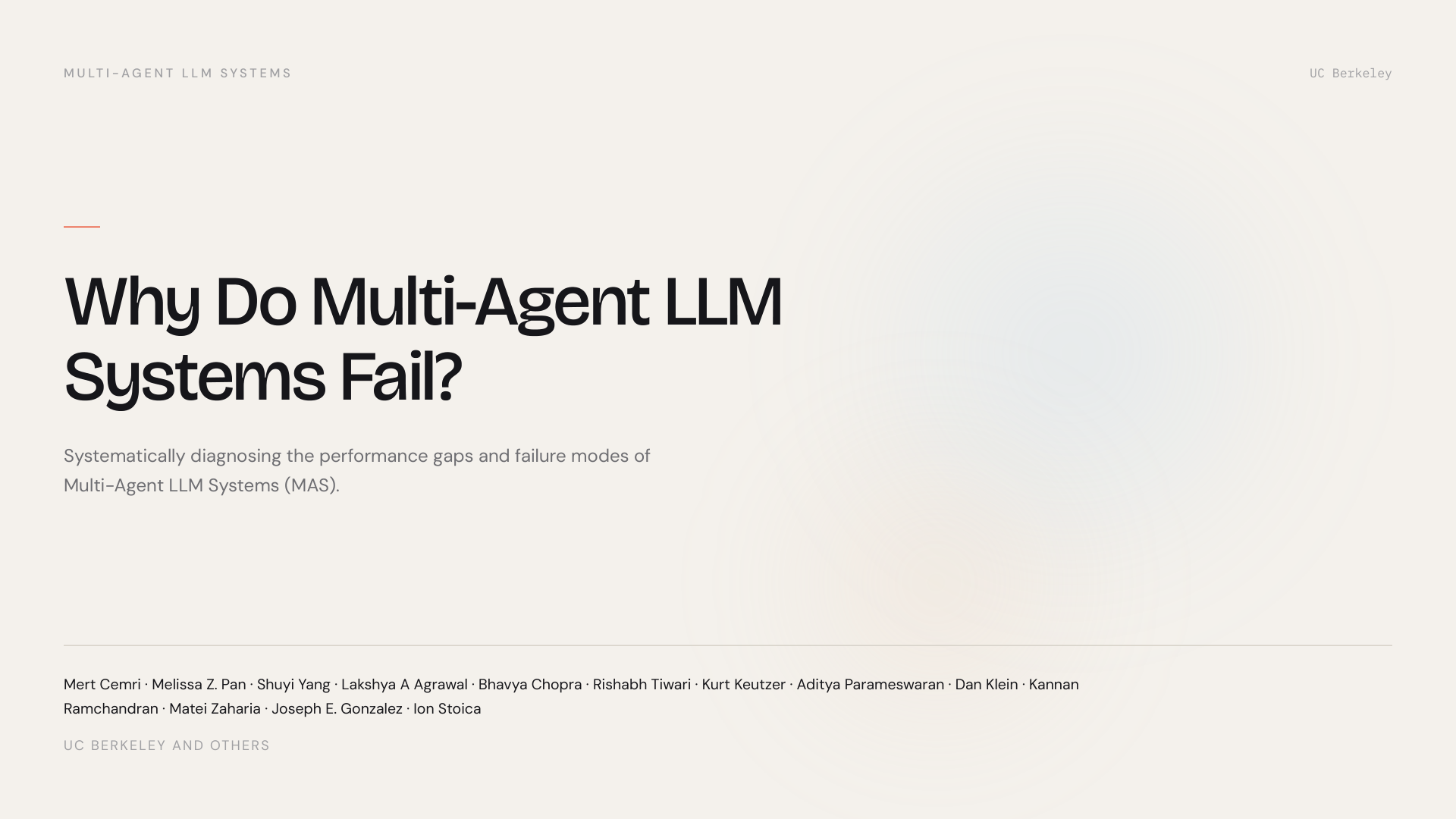 Title slide generated by Opus 4.8 in Tosea.ai from the UC Berkeley MAST research paper