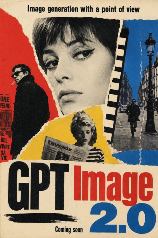GPT Image 2 launch poster in a vintage film-noir collage style with the headline "Image generation with a point of view"