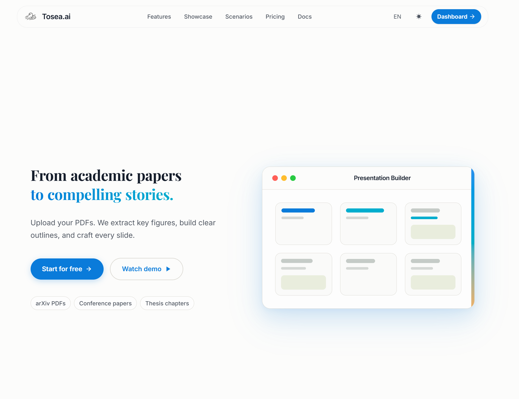 Tosea.ai presentation builder interface